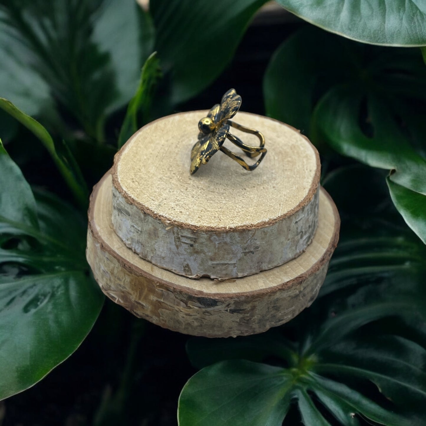 Bague Fleur Léopard - Acier inoxydable - Ajustable