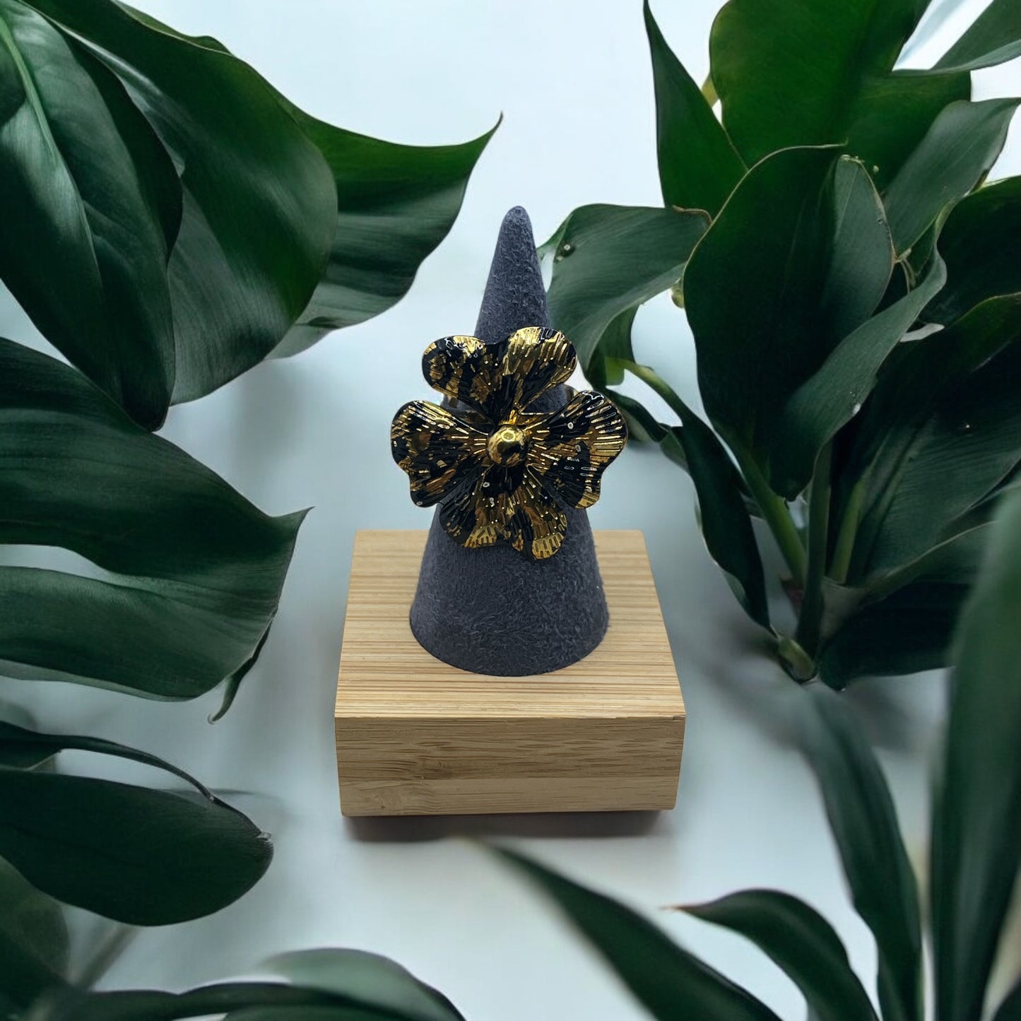 Bague Fleur Léopard - Acier inoxydable - Ajustable
