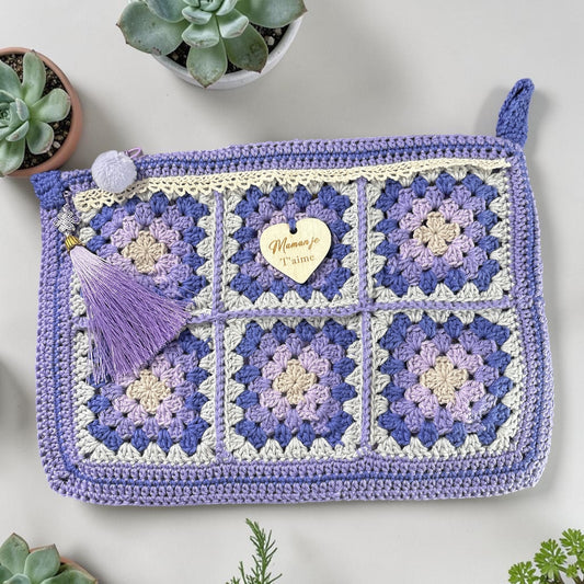 Pochette Crochet avec son coeur "Maman je t'aime" Fait main